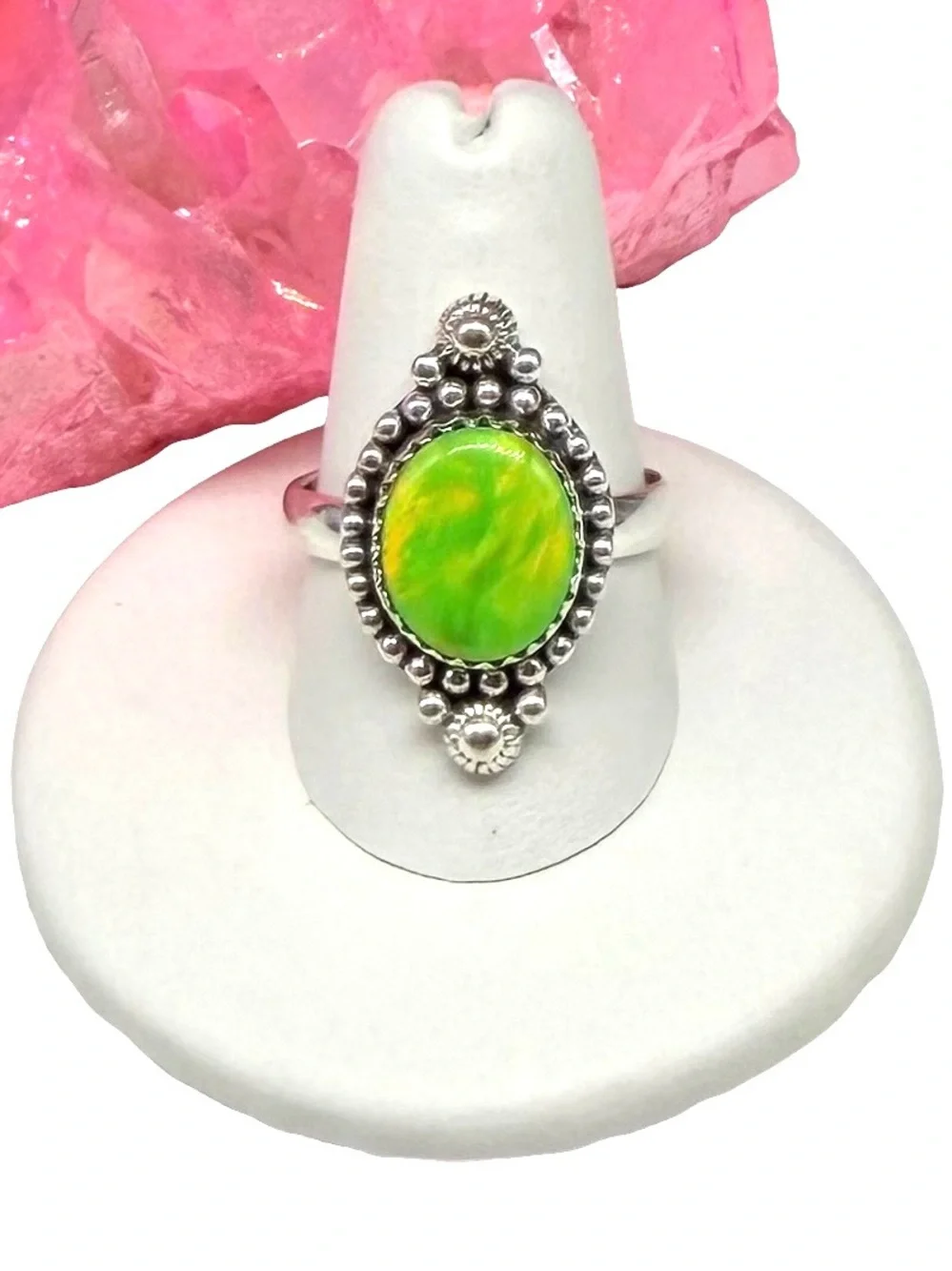 Lime Green Aurora Fire Opal Ring Size 9 Solid 925 Sterling Silver Aura